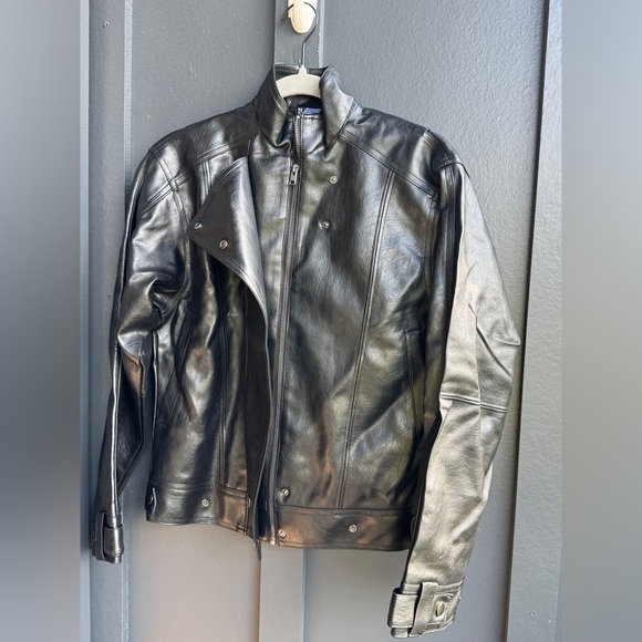 H&M Divided Oversized Biker Black Leather Jacket - Picture 7 of 15